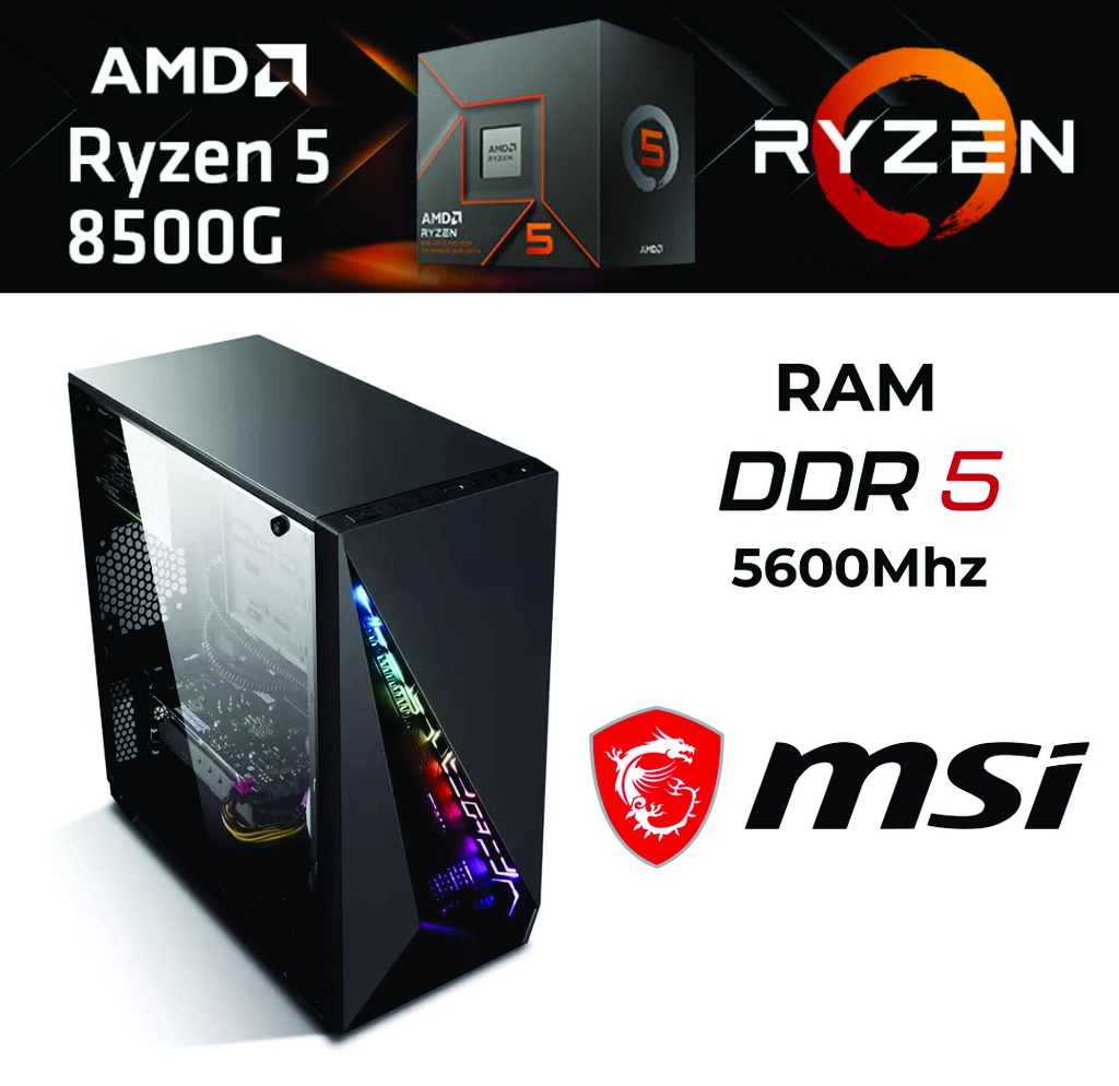 PC COMPUTADORA AM5 RYZEN 5 8500G 5.0GHZ 8VA GENERACION PREMIUM / 16GB DDR5 4800MHZ / DISCO SOLIDO 480GB/ AMD RADEON 740M / MOTHER A620 / GABINETE GAMER C/COOLER