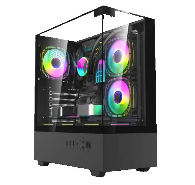 GABINETE MLOGIX VIEWMAX 270WC / 3 COOLERS FAN RGB / VIDRIO TEMPLADO / SIN FUENTE