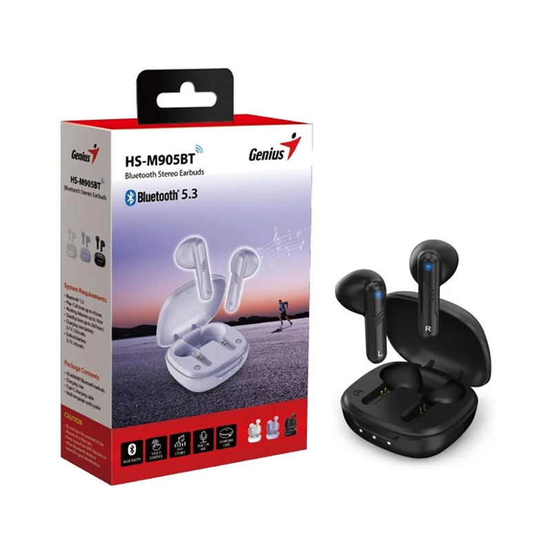 AURICULAR GENIUS BLUETOOTH 5.3 EARBUDS HS-M905BT BLACK