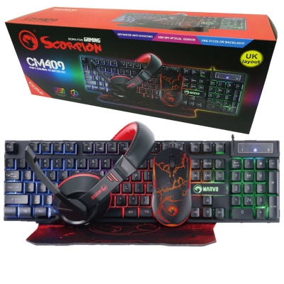 COMBO GAMING 4 EN 1 MARVO (TECLADO, MOUSE, AURICULARES Y MOUSEPAD)