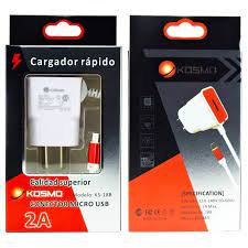 CARGADOR 220V 5V 2A MICROUSB KOSMO KS-18B DE PARED CABLE FIJO POTENCIA REAL