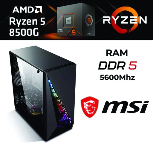 PC COMPUTADORA AM5 RYZEN 5 8500G 5.0GHZ 8VA GENERACION PREMIUM / 16GB DDR5 / DISCO SOLIDO 480GB/ AMD RADEON 740M / MOTHER A620 / GABINETE GAMER C/COOLER